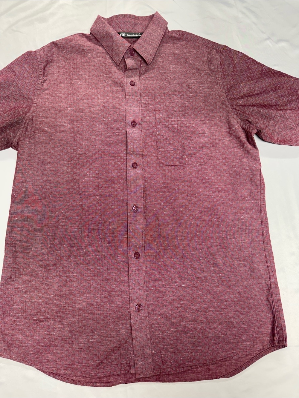 Travis Mathew Performance Shirt Men M Brick Red Geometric Golf SS